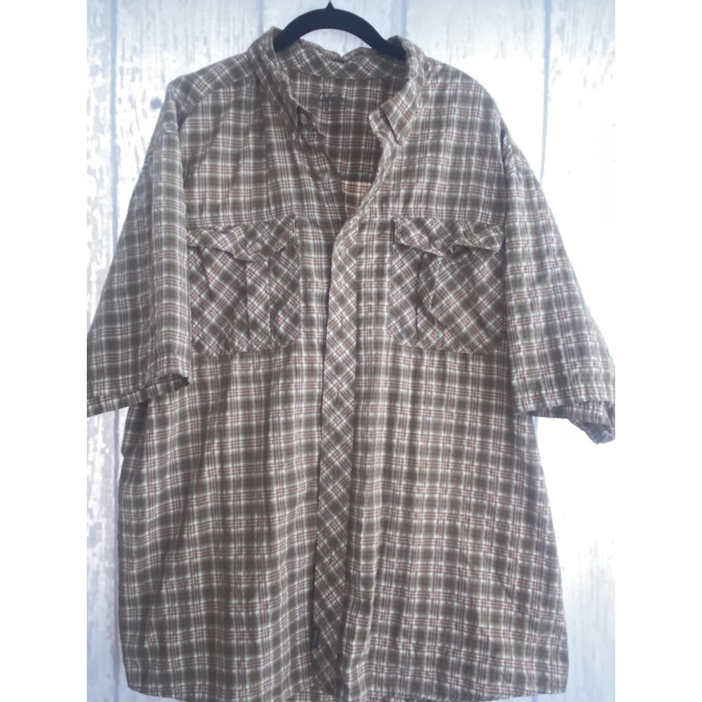 Cabela's Men's 2XL Tan White Plaid Outdoor Hiking Short Sleeve Button Down Shirt - Picture 1 of 8